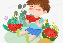 小男孩吃瓜,小男孩的欢乐食瓜时光